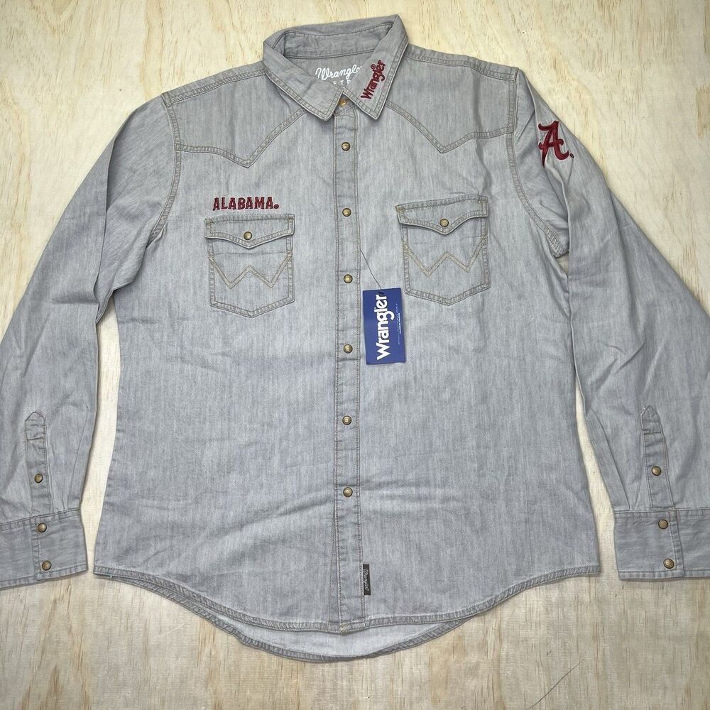 NEW DEFECT XL Alabama Crimson Tide Colosseum Wrangler Full-Snap Long Sleeve Top
